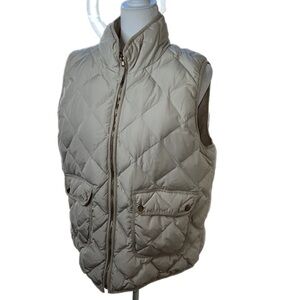Woolrich Down Puffer Vest Pockets Zip Front Cream Gold Ladies XL